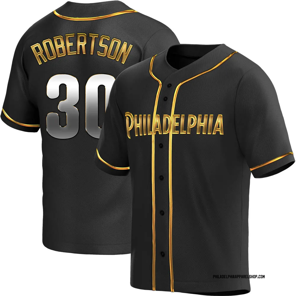 Men's Replica Black Golden David Robertson Philadelphia Phillies