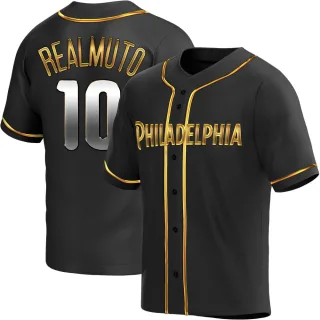 Men's Replica Black Golden J.T. Realmuto Philadelphia Phillies Alternate Jersey