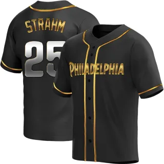 Men's Replica Black Golden Matt Strahm Philadelphia Phillies Alternate Jersey