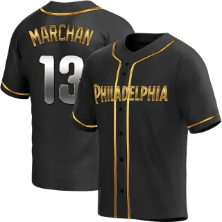 Men's Replica Black Golden Rafael Marchan Philadelphia Phillies Alternate Jersey