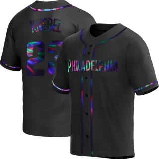 Men's Replica Black Holographic Corey Knebel Philadelphia Phillies Alternate Jersey