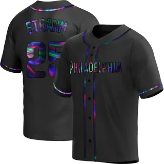 Men's Replica Black Holographic Matt Strahm Philadelphia Phillies Alternate Jersey