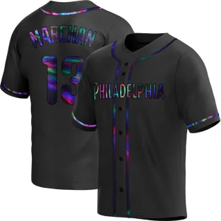 Men's Replica Black Holographic Rafael Marchan Philadelphia Phillies Alternate Jersey