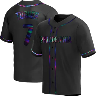 Men's Replica Black Holographic Trea Turner Philadelphia Phillies Alternate Jersey