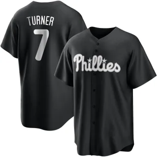 Men's Replica Black/White Trea Turner Philadelphia Phillies Jersey