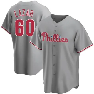 Men's Replica Gray Max Lazar Philadelphia Phillies Road Jersey