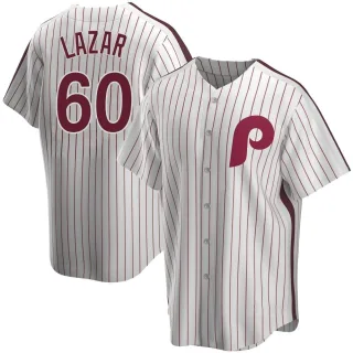 Men's Replica White Max Lazar Philadelphia Phillies Home Cooperstown Collection Jersey