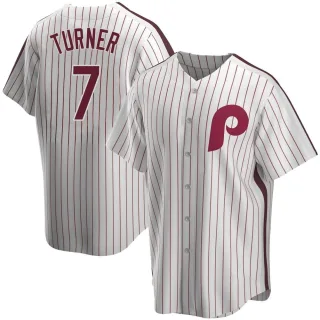 Men's Replica White Trea Turner Philadelphia Phillies Home Cooperstown Collection Jersey