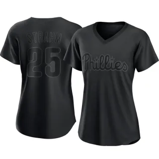 Women's Authentic Black Matt Strahm Philadelphia Phillies Pitch Fashion Jersey