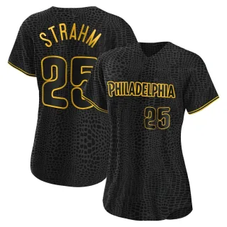 Women's Authentic Black Matt Strahm Philadelphia Phillies Snake Skin City Jersey