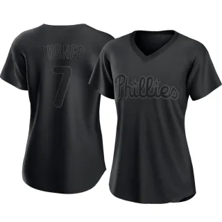 Women's Authentic Black Trea Turner Philadelphia Phillies Pitch Fashion Jersey