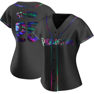 Women's Replica Black Holographic Matt Strahm Philadelphia Phillies Alternate Jersey