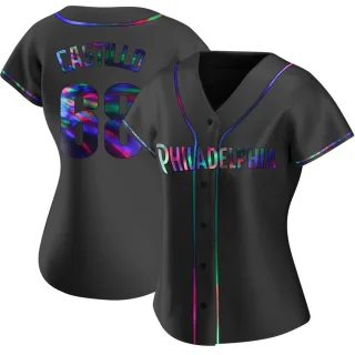 Women's Replica Black Holographic Max Castillo Philadelphia Phillies Alternate Jersey