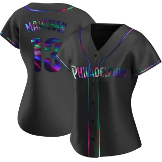 Women's Replica Black Holographic Rafael Marchan Philadelphia Phillies Alternate Jersey